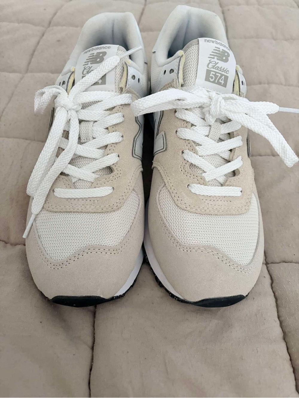 Men’s New Balance 574 Sneakers in Cream and White